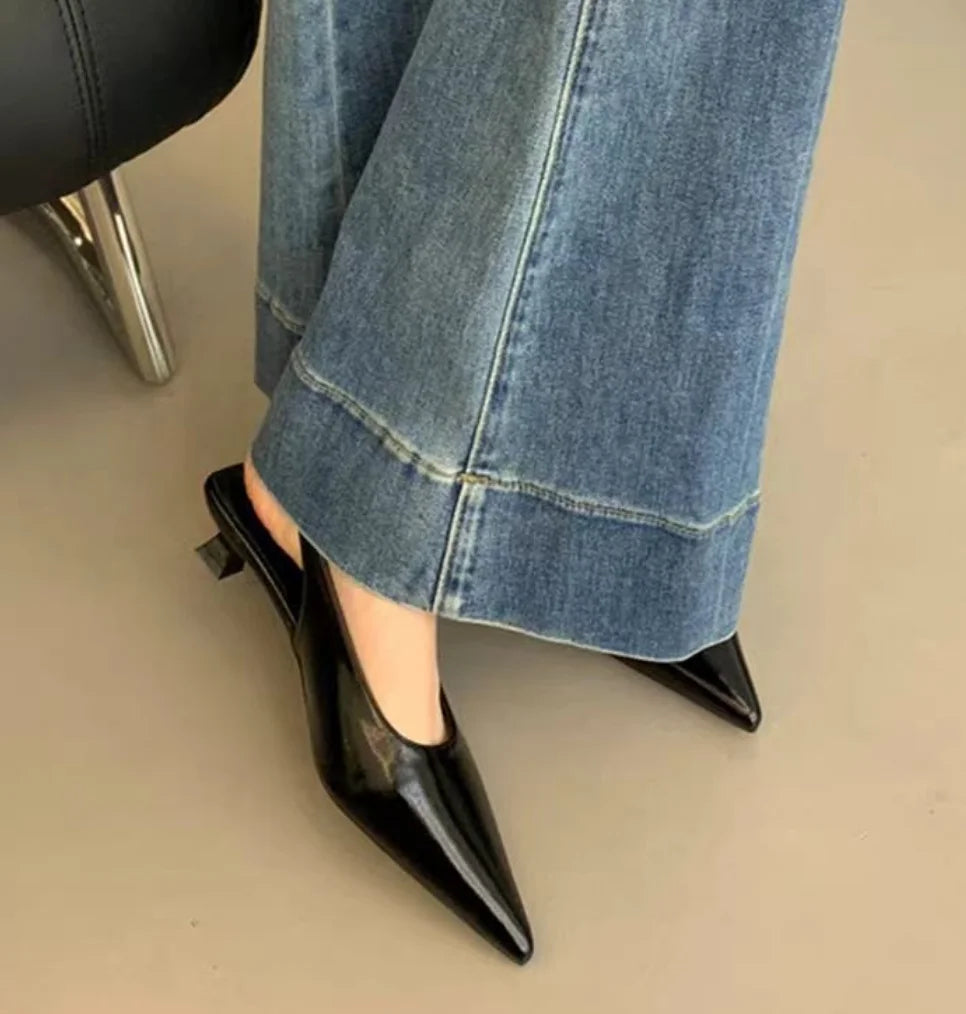 2025 Summer New Women Sandal Fashion Pointed Toe Shallow Slip on Ladies Elegant Slingback Shoes Thin Med Heel Dress Mules Pumps LadyShow.Store