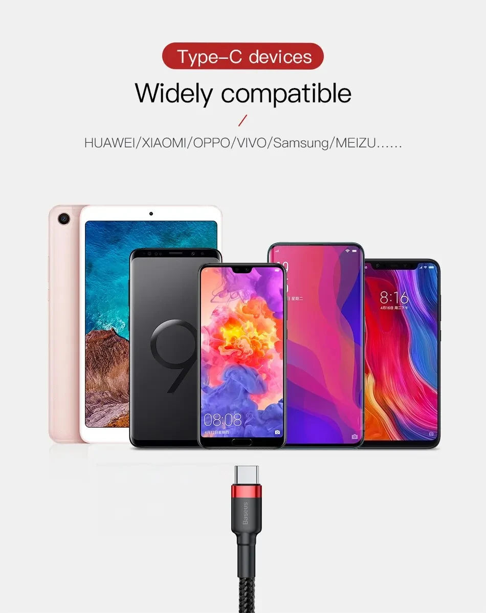 Baseus USB C Cable for oneplus 12 Quick Charge 3.0USB C Cable Fast Charging Cable Type C for Huawei Xiaomi 13 USB-C Charger Wire Pi-Mart
