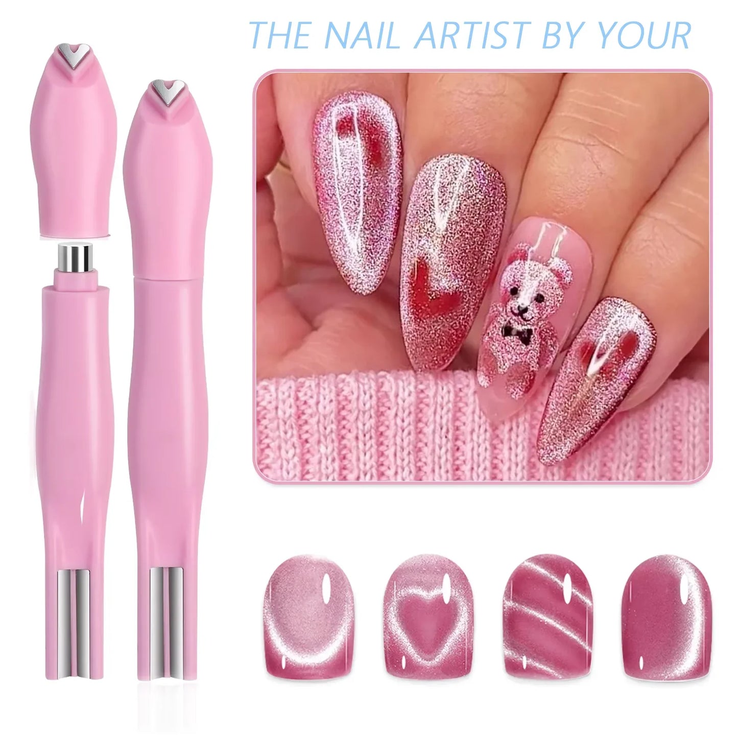 3 in 1 Cat Eye Nail Magnetic Stick Love Heart Snake Pattern French Cat Eye Nail Magnet UV Gel Polish Effect Manicure Design Tool Tri Light Beauty