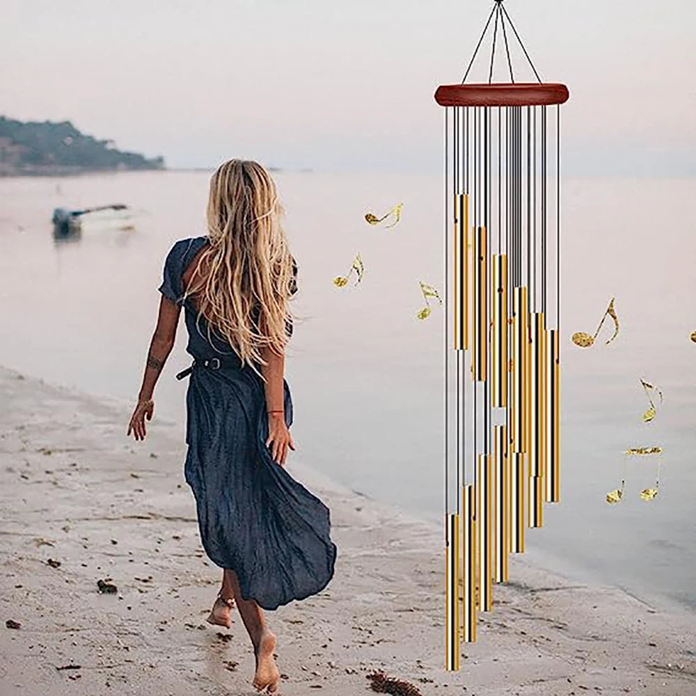 1piece 12 Tubes Aluminum Alloy Wind Chimes with Hook Gold/silver Bells for Outside Home Wedding Party Memorial Decoration Gifts Pi-Mart
