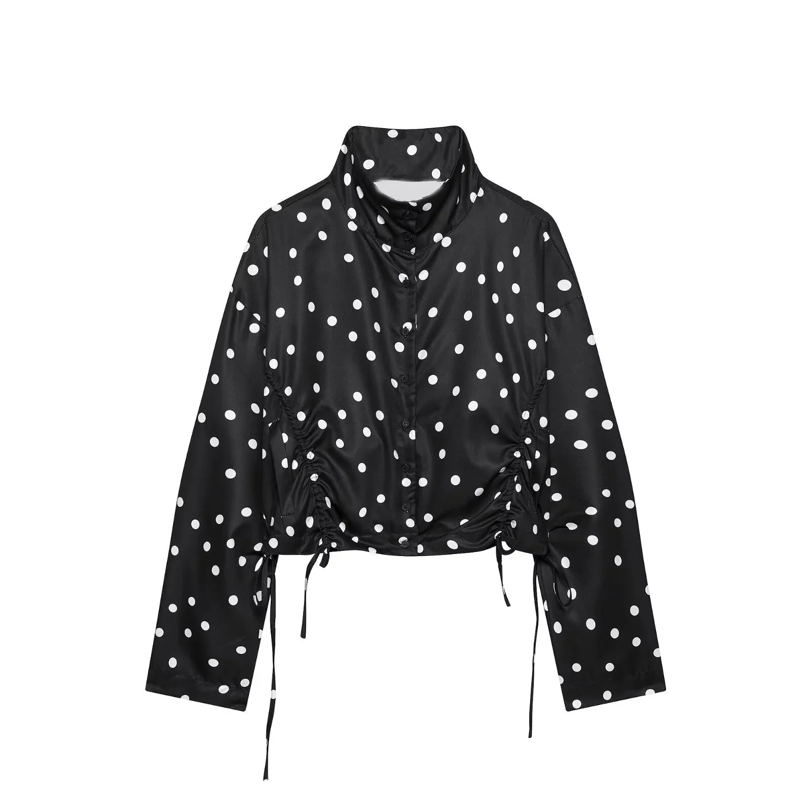 Women's Polka Dots Jacket with Tie New 2026 Spring Long Sleeve High Collar Loose Women Versatile Short Coats Chic Female Jackets LadyShow.Store