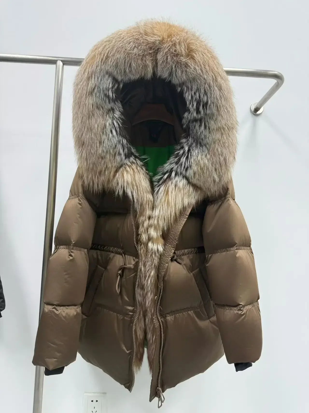 Fox Fur Jacket Women Loose Hooded White Goose Down Coat Female New Autumn Winter Thick Warm Natural Real Fur Puffer Jacket Lady LadyShow.Store