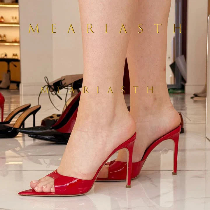 Ladies High-heeled Slippers Shoes Fashion Pointed Sexy Patent Leather Women with Open Toes and Party Wedding Stripper Sandals. LadyShow.Store