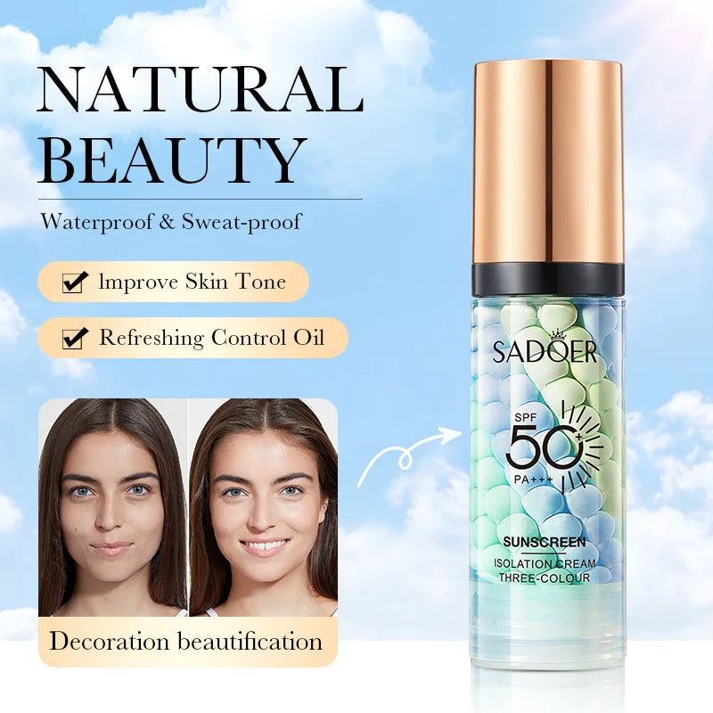 Face Makeup Primer Tri-color Cream Contour Color Isolation Waterproof Makeup Foundation Natural Makeup Base Cream 40g Tri Light Beauty