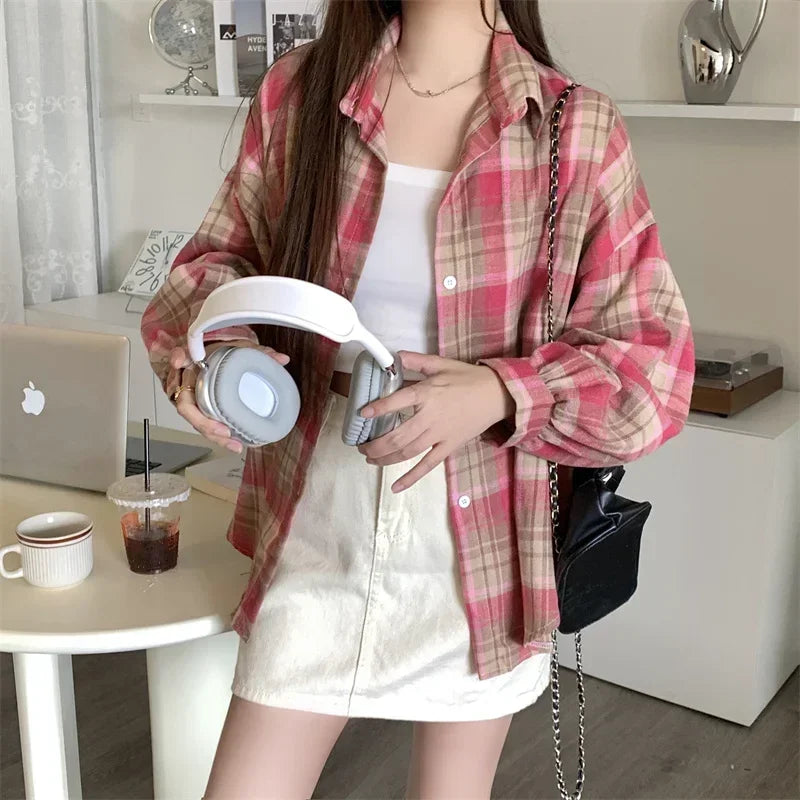 Black Flannel Shirt for Women Long Sleeve Collared Button-Up Tartan Plaid Shirt Jacket  Teen-girl Casual Everyday Outfit LadyShow.Store