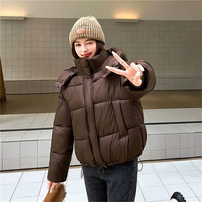 2026 Winter Women Thicke Cotton Coat Loose Hooded Puffer Jacket New Cropped Down Cotton Padded Coat  Female Parkas Outwear LadyShow.Store