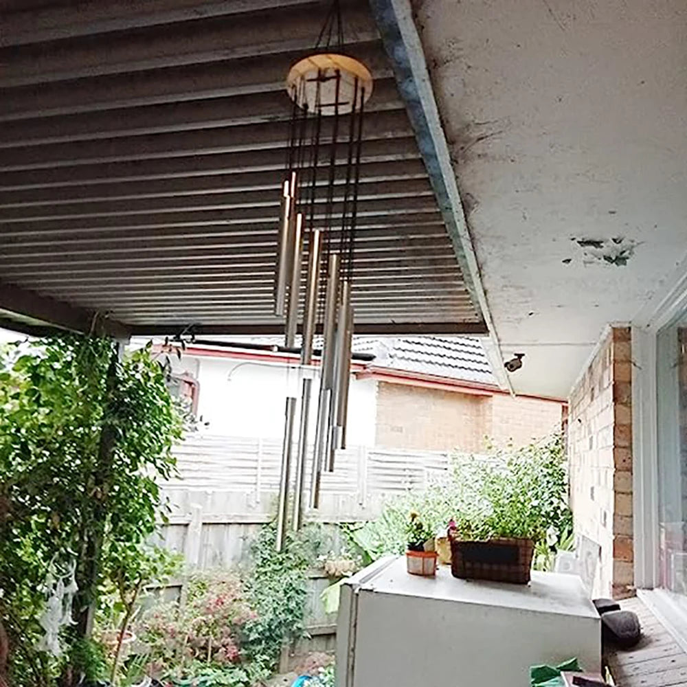 1piece 12 Tubes Aluminum Alloy Wind Chimes with Hook Gold/silver Bells for Outside Home Wedding Party Memorial Decoration Gifts Pi-Mart
