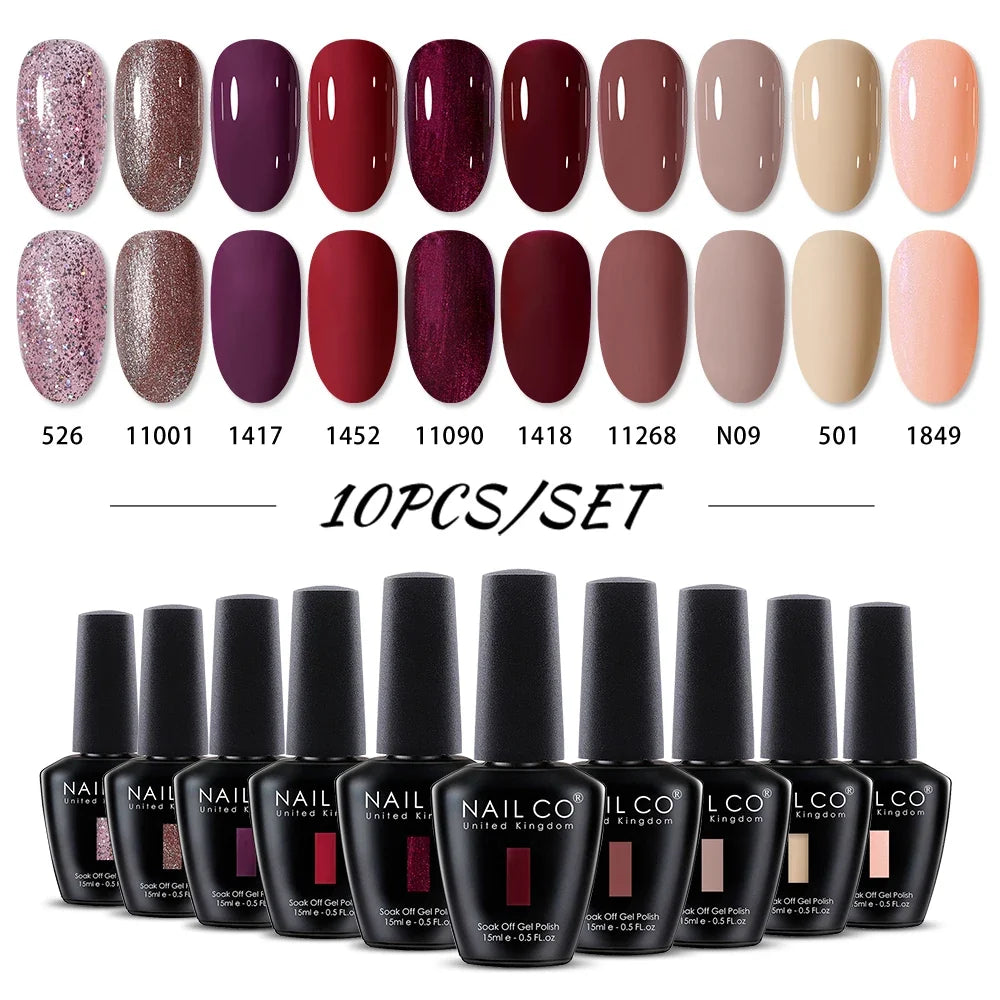 NAILCO 15ml Brown Nails Art Red Color Gel Nail Polish Semi-permanent UV Gel Polish Coffee Manicure Chocolate Hybrid Nail Varnish Tri Light Beauty