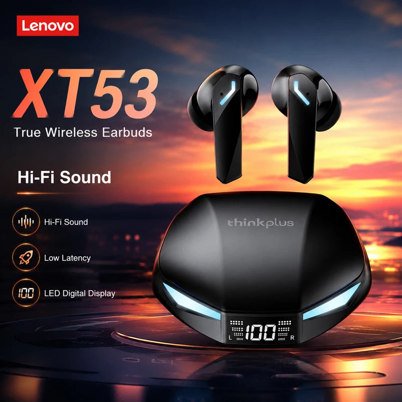 Lenovo XT53 Gaming Headset LED Digital Display Wireless Sport Earbuds HD Call Low Latency Headphones Waterproof GM2 Pro Upgraded Pi-Mart