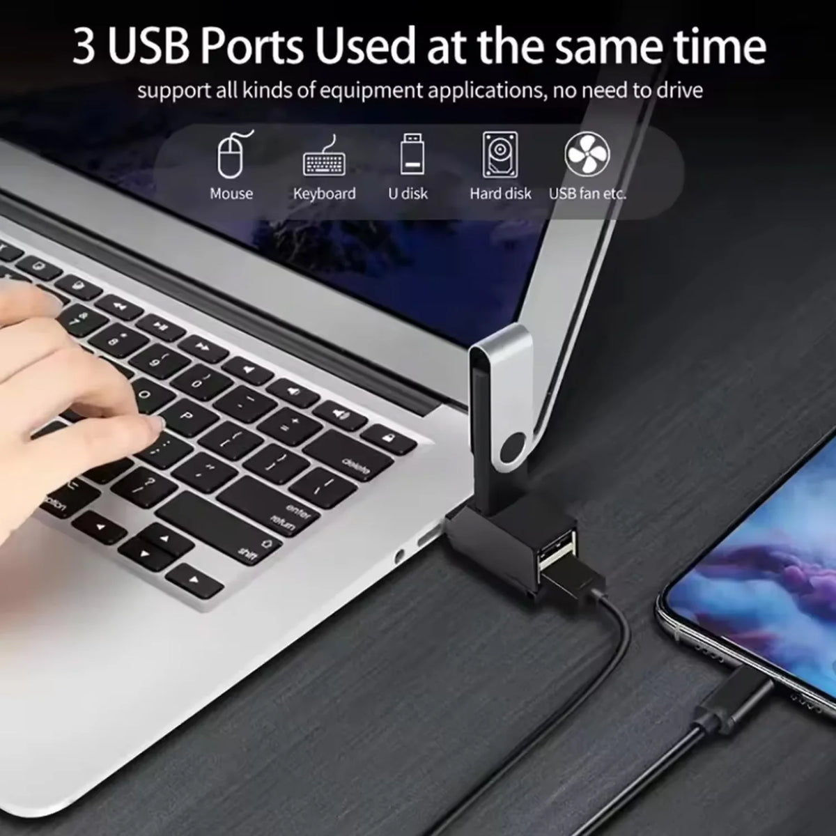 USB 3.0 HUB Adapter Extender Mini Splitter Box 1 to 3 Ports High Speed USB 2.0 For PC Laptop U Disk Card Reader Pi-Mart