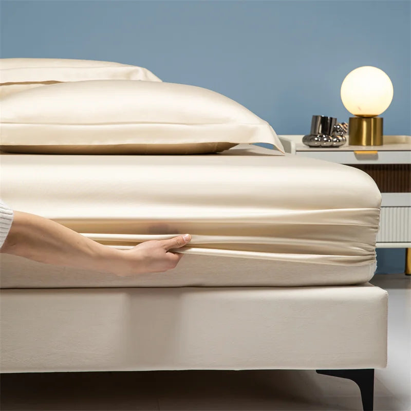 Luxury 100% Bamboo Bed Sheet Set with Fitted Sheets Flat Bedsheet Pillowcase Double Queen King Size Bedding Sets Smooth Silky LadyShow.Store