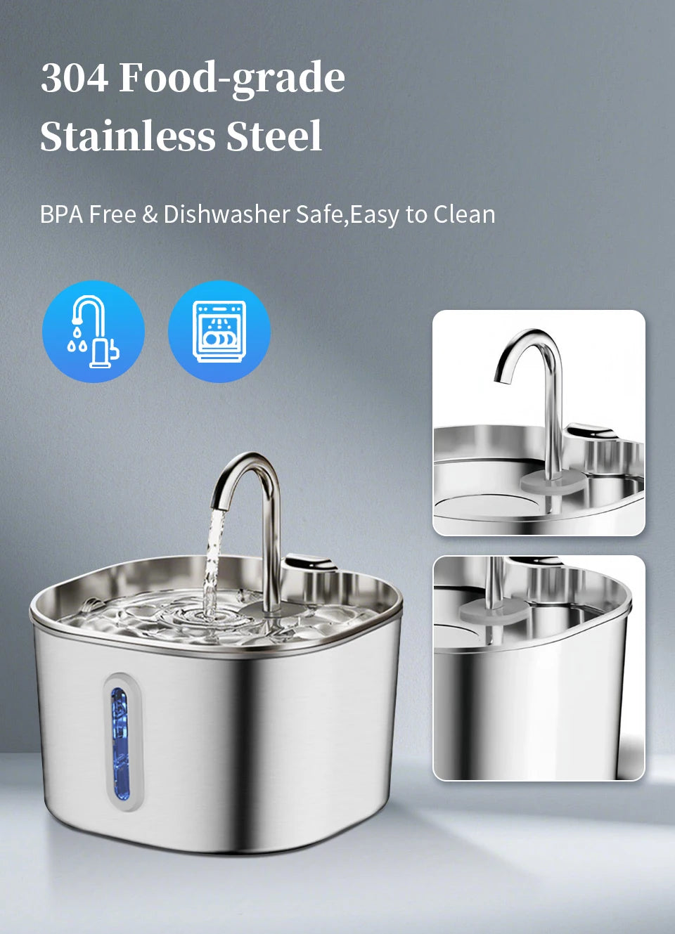 Large Capacity Cat Water Fountain Stainless Steel Automatic Pet Drinking Fountain for Indoor Cats Dogs Quiet Cat Water Dispener Pi-Mart