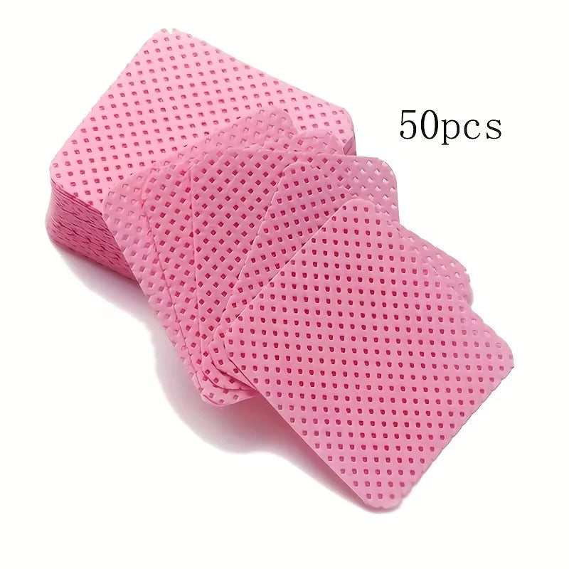 50Pcs Lint Free Nail Wipes Eyelash Extension Glue Wipes Cleaner Cloth Non-Woven Fabric Nail Gel Polish Remover Cotton Pads Tri Light Beauty