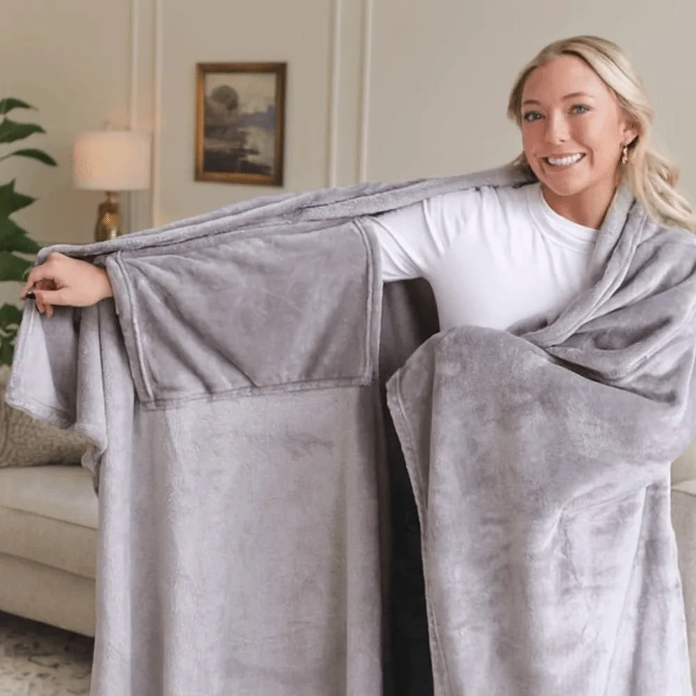 Cozy Flannel Winter Wearable Blanket Warm Sofa Throw Blanket Soft Thickened Leisure Blanket Winter Pi-Mart