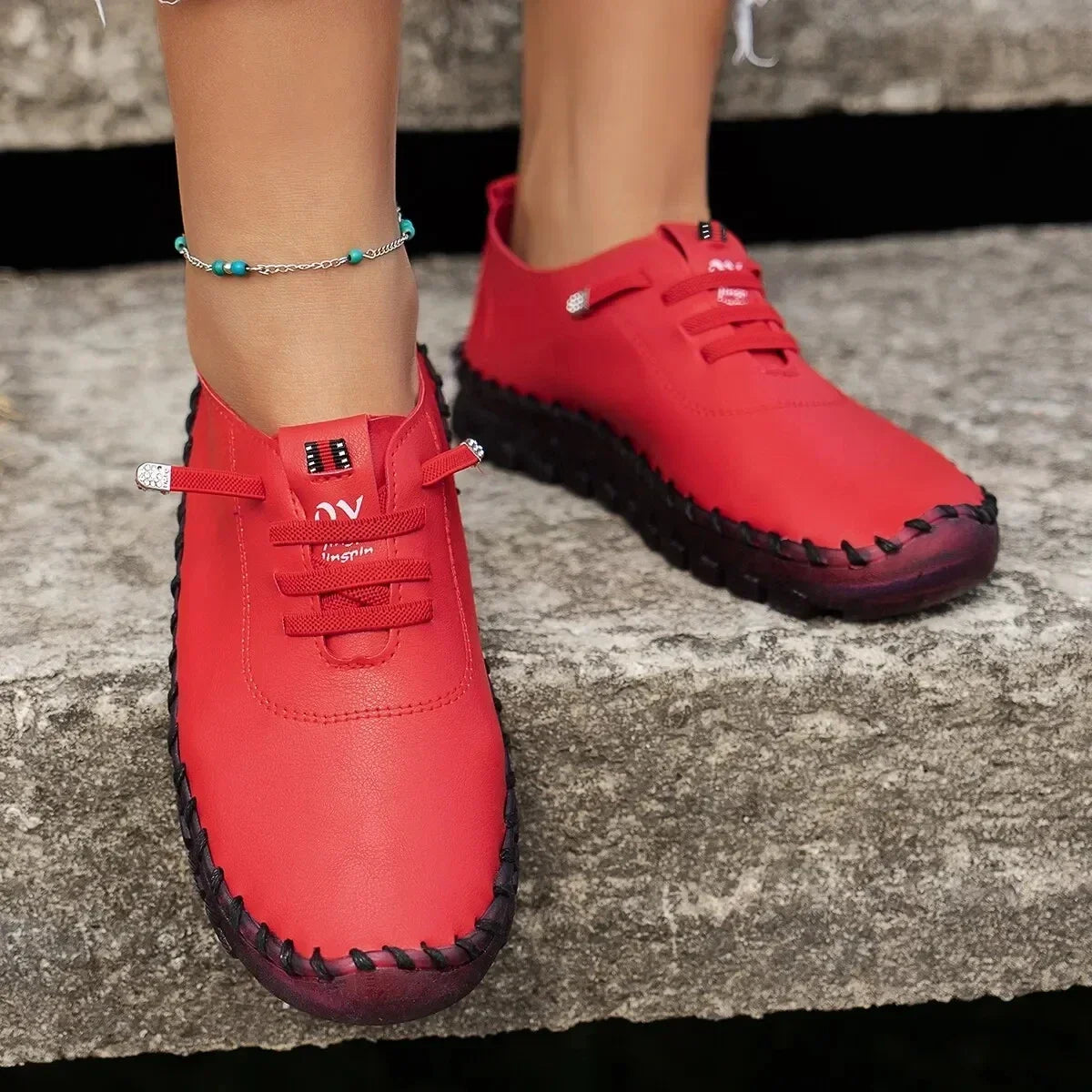 Sneakers Women's Shoes Loafers Lace Up Leather Flat New Spring Casual comfortable Mom Shoe Mujer Zapatos Chaussure Femme Pi-Mart