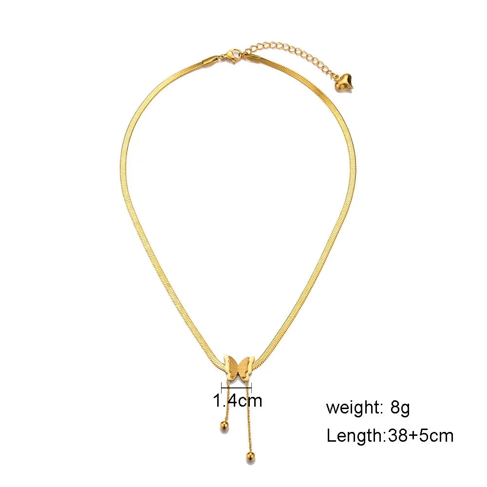 Vintage Butterfly Necklace Women Golden Stainless Steel Blade Snake Chains Aesthetic Charms Choker Women jewelry Gift To Mujer Pi-Mart