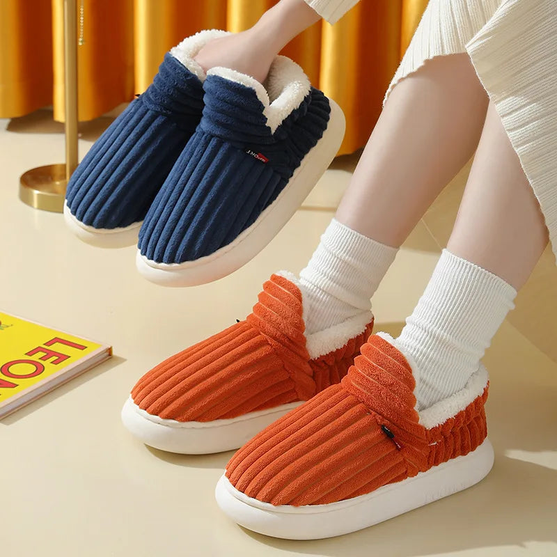 Evshine Soft Sole Slippers For Women Winter Fashion Women Fur Slippers Fuzzy Plush Men Slippers Warm Furry Women Cotton Shoes Pi-Mart