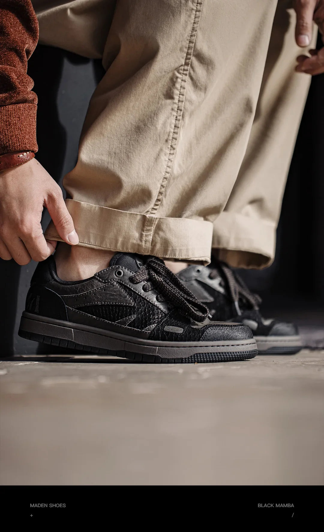 Maden Casual Snake Year Black Mamba Men's Sneakers Low-Top Flat Sole Versatile Black Shoes for Spring Autumn Skateboarding Shoes Pi-Mart