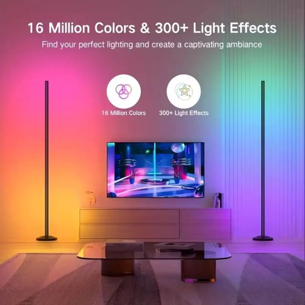 Remote Control Smart LED Floor Lamp Music Sync Dual Control Modes Corner Lighting Timer Function APP Control RGB Floor Lamp Pi-Mart