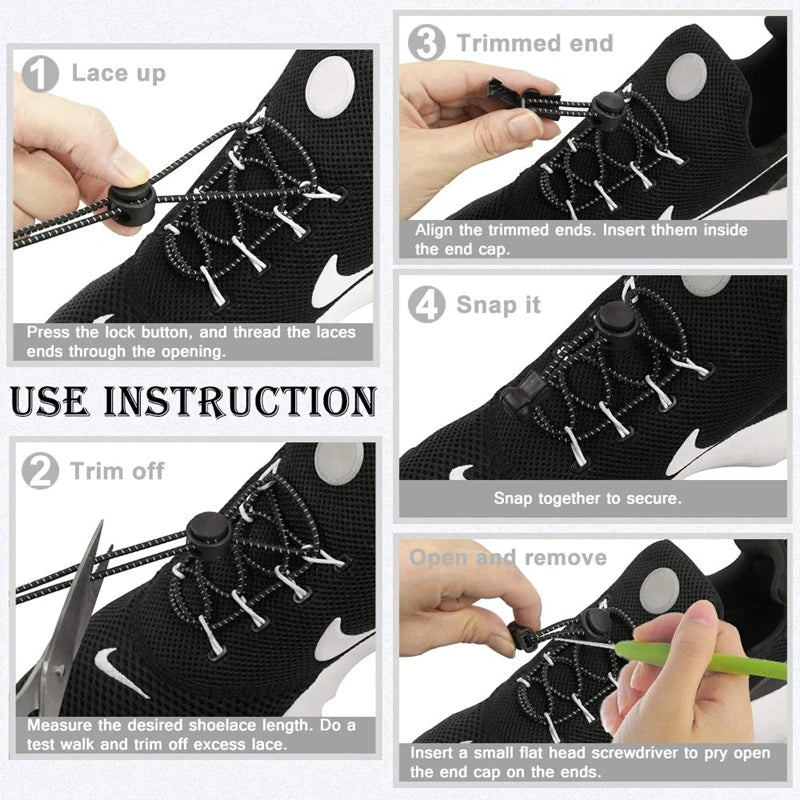 1Pair Shoelaces for Sneaker Elastic No Tie Shoe Laces Stretching Lock Lazy Laces Quick Rubber Shoelace Round Shoestrings Pi-Mart