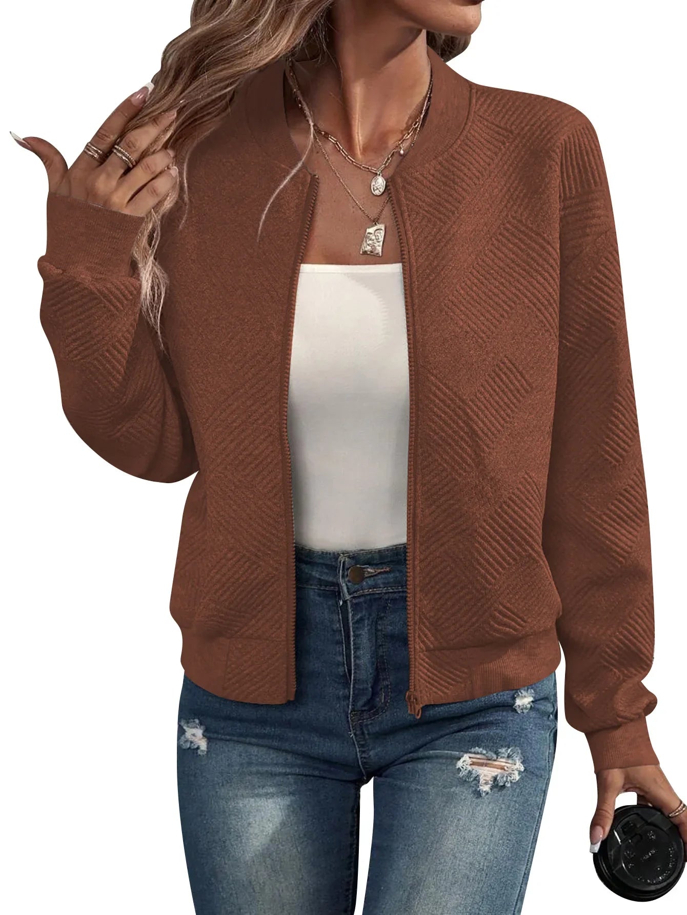 Solid Color Zipper Jacket  Baseball Jersey Collar  Casual  Fashionable  Luxury  Durable  Simple  Fall Winter  New  2024 LadyShow.Store