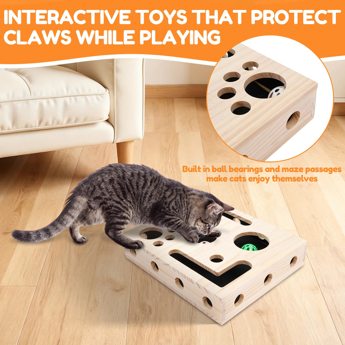 Cat Nail File Box Toy with Bell Ball and Sandpaper Inside Cat Scratch Puzzle Play Nail Care Interactive Pet Toy Stress Free Pi-Mart