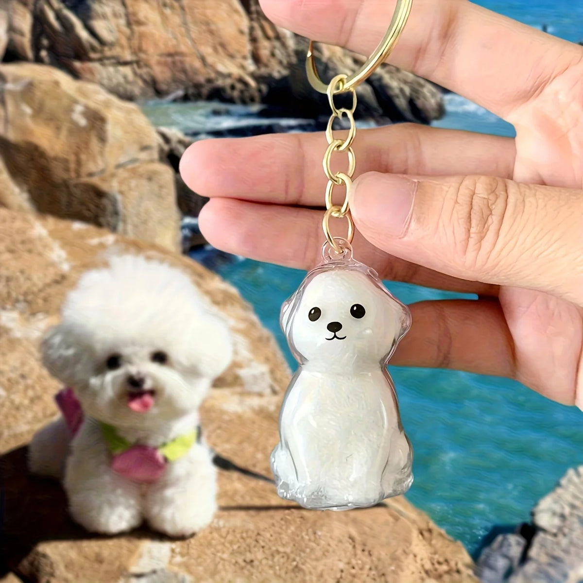 Transparent Cute Dog Pendant Keychain Creative Pet Hair Storage Capsule Hanging Ornament for Pet Lover DIY Pet Memorial Keychain Pi-Mart