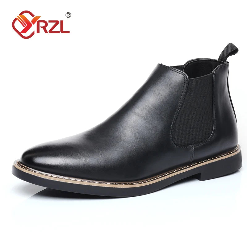 YRZL 39~47 Men Chelsea Boots Brand Retro Comfortable PU Leather Ankle Boots Men 2025 Fashion Black Brown Mens Boots Pi-Mart