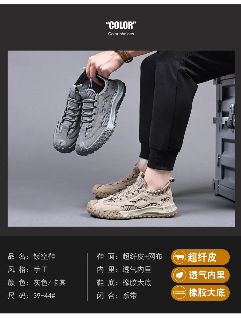 Oulylan Men's Summer Breathable Hollow Mesh Wading Shoes 2026 Outdoor Hiking Climbing Non-Slip Sport Sneakers Size 39-44 Pi-Mart