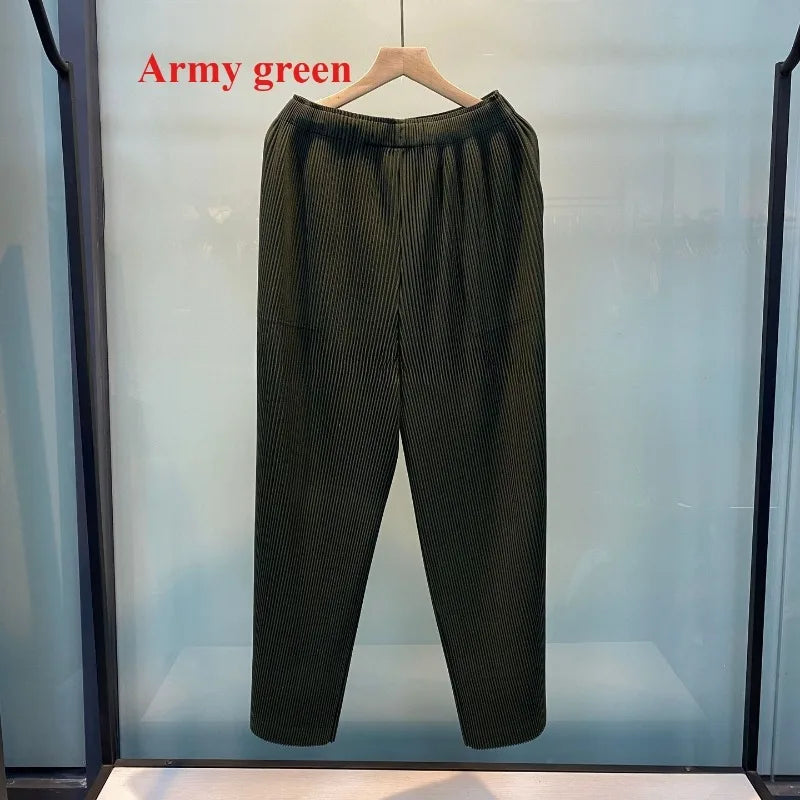 Miyake Pleated Sweatshirt Pit Stripe Zipper Standing Collar Jacket Women 2025 New Casual Pullover Hundred Pleat Skinny Tops LadyShow.Store