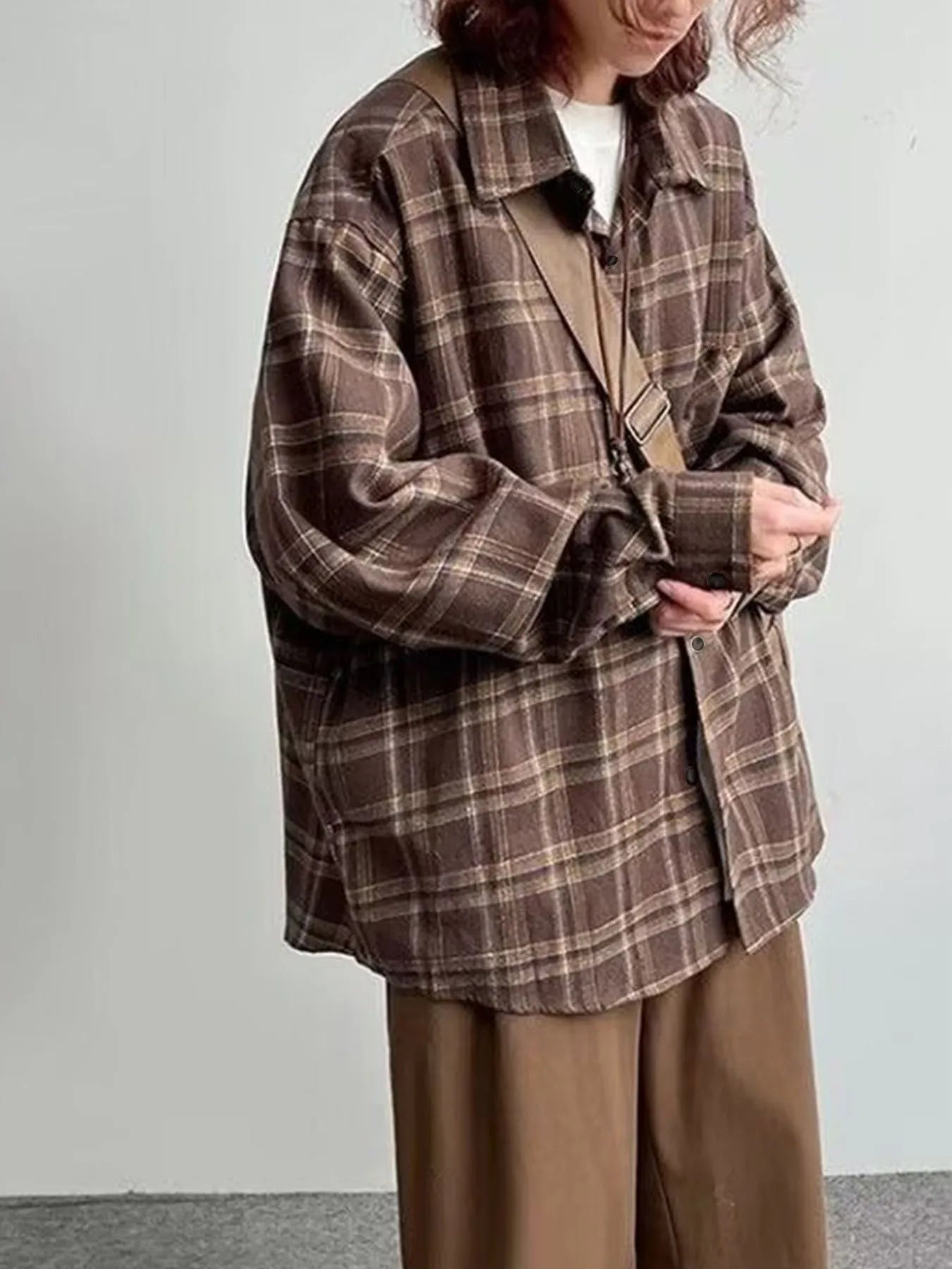 Plaid shirt women long sleeve retro port taste loose size women Korean version of the spring wear student jacket LadyShow.Store