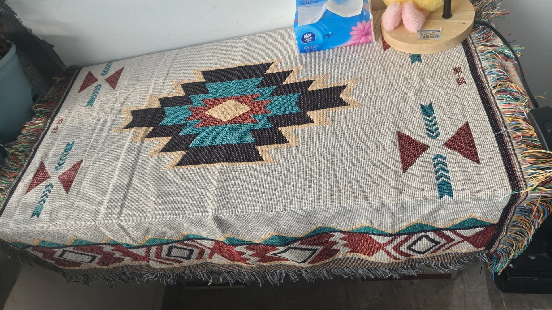 Aztec Blanket Oversized Boho Throw Blanket with Fringe Southwestern Geometric Tapestry Vintage Woven Throw Blankets Double-S Pi-Mart