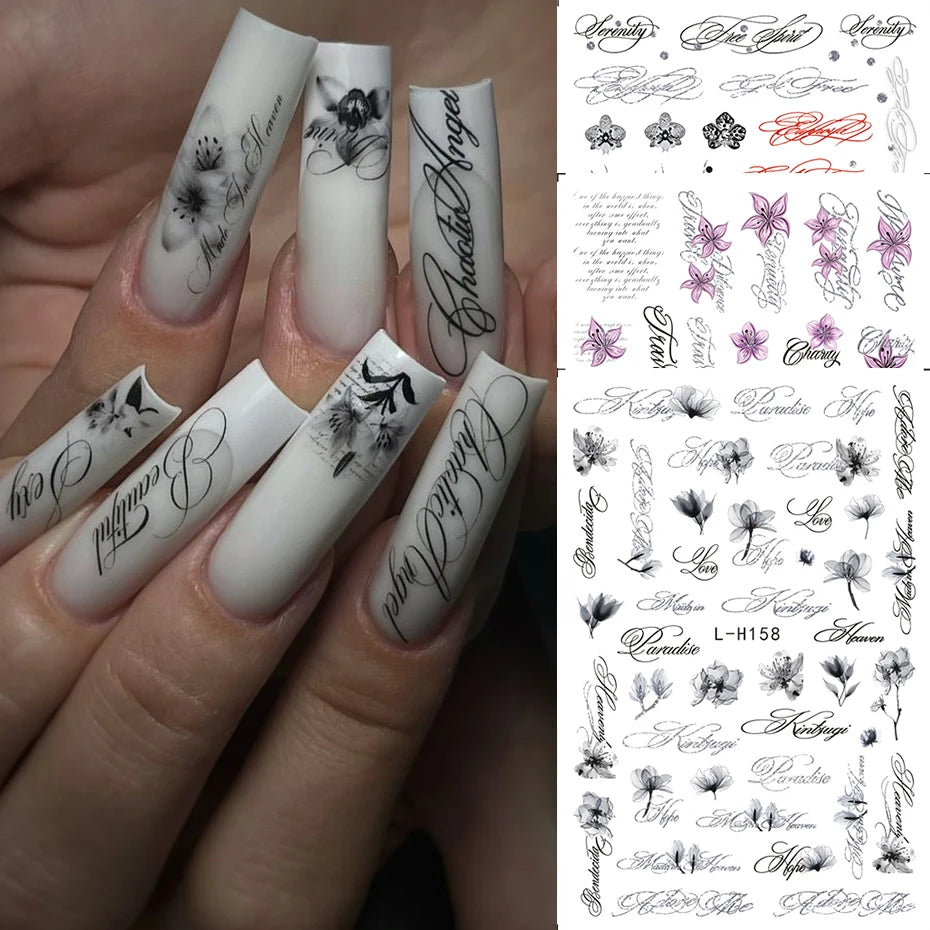 2/3 pcs Punk Style English Letters Nail Stickers Gothic Artistic Lettering Nail Charms Y2K Metallic Retro Letters Nail Decor Pi-Mart