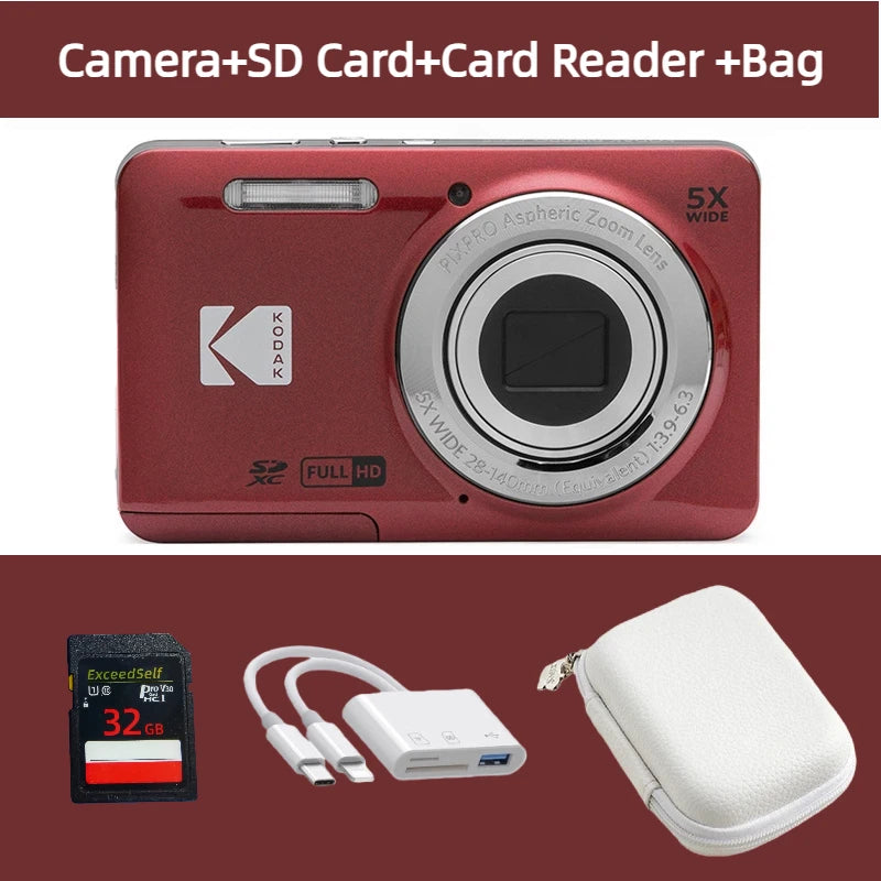 KODAK PIXPRO FZ55-RD 16MP Digital Camera 5X Optical Zoom 28mm Wide Angle 1080P Full HD Video 2.7" LCD Vlogging Camera Pi-Mart