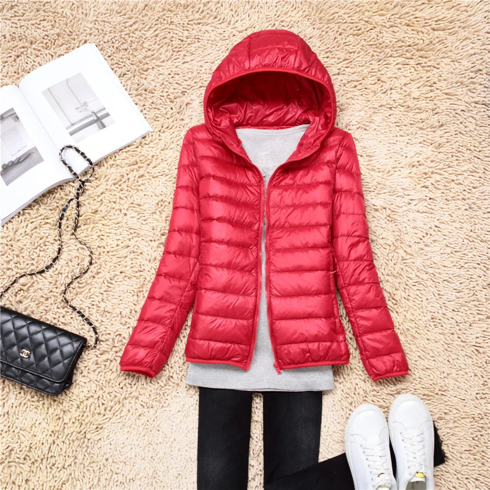 Women Puffer Jacket 15 Colors Plus Size 5XL 6XL 7XL 2025 New Spring Autumn Female Ultra Lightweight Packable Hooded Down Coats LadyShow.Store