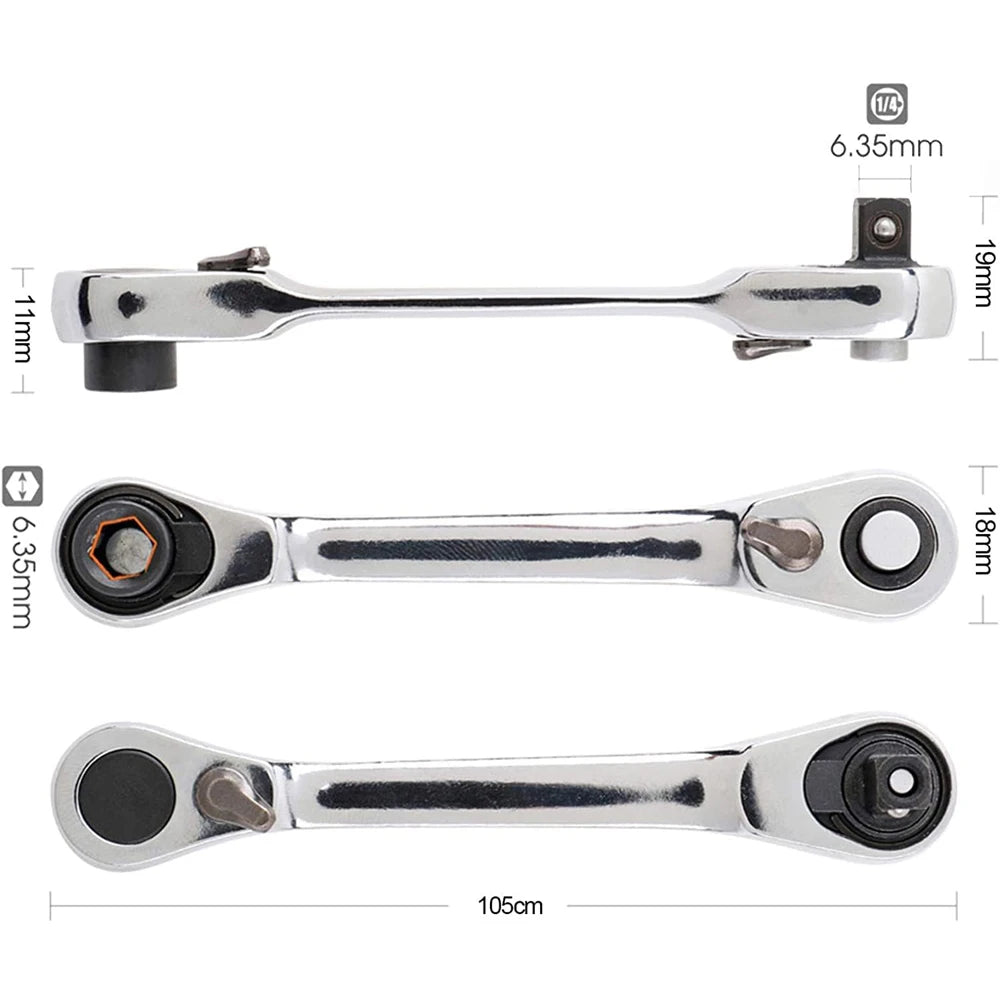 Mini Double Headed Ratchet Wrench 1/4 Inch Drive Socket Screwdriver Bit Driver Quick Release Ratchet Wrench Hand Tools Pi-Mart