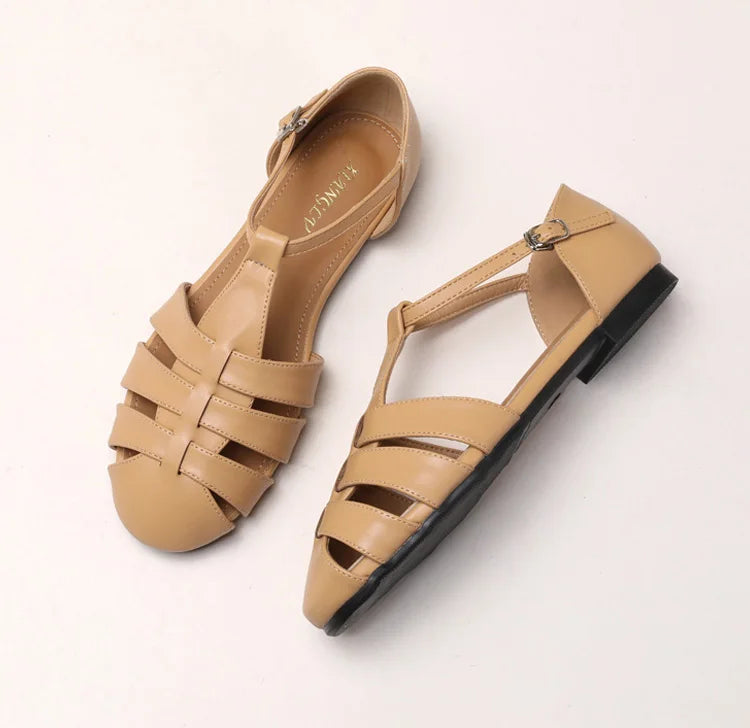 ZAROY Summer Cross Strap Flat Sandals Women Round Toe Ankle Buckle Hollow Casual Roman Sandalia Zapatos De Mujer сандали LadyShow.Store