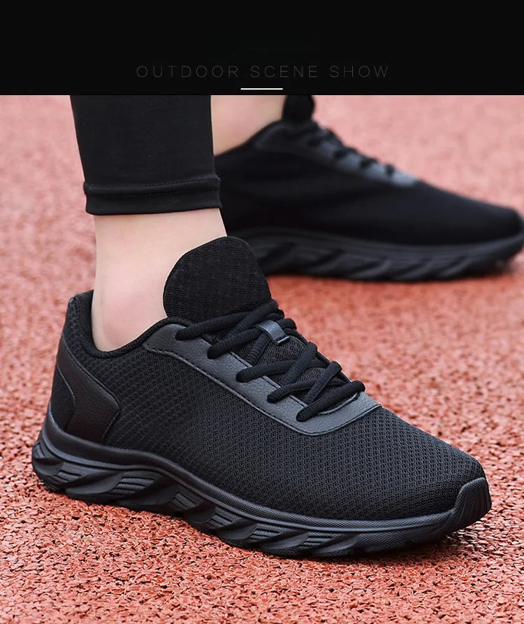 Men's Casual Sports Shoes Men's Black Mesh Breathable Running Shoes Soft Bottom Light Flat Bottom Work Shoes Pi-Mart