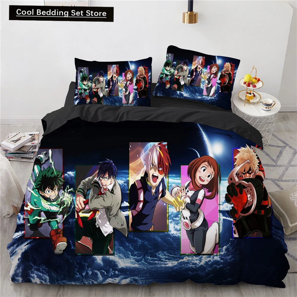 New Anime My Hero Academy Bedding Set Anime Characters Duvet Cover 3D Cartoon Polyester Quilt Cover Queen King Size Kids Boys Pi-Mart