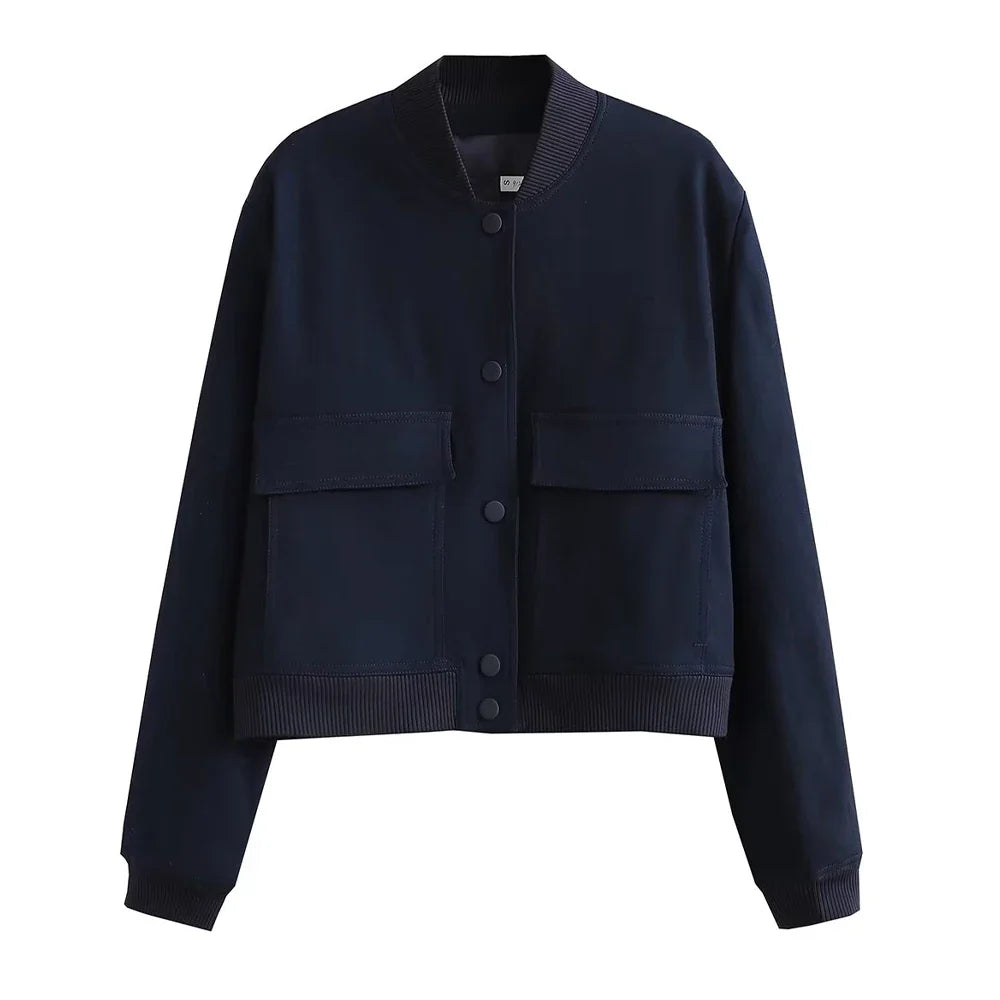 Women Fashion With Pockets Bomber Jacket Coats Vintage Long Sleeve Front Button Casual Female Outerwear Chic Tops LadyShow.Store