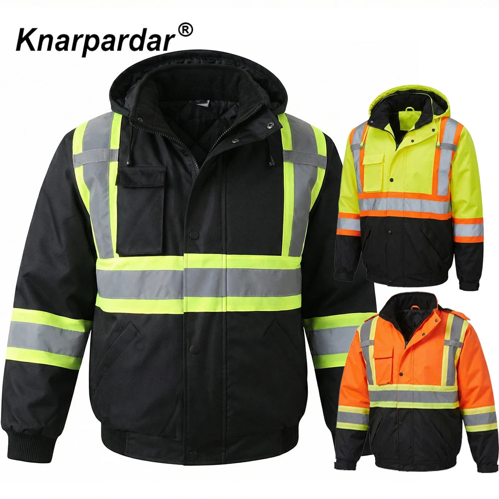 Winter Black Jacket High Visibility Warm Jacket for Men With Customized Logo Waterproof Jacket Reflective Parka Jacket Workwear Pi-Mart