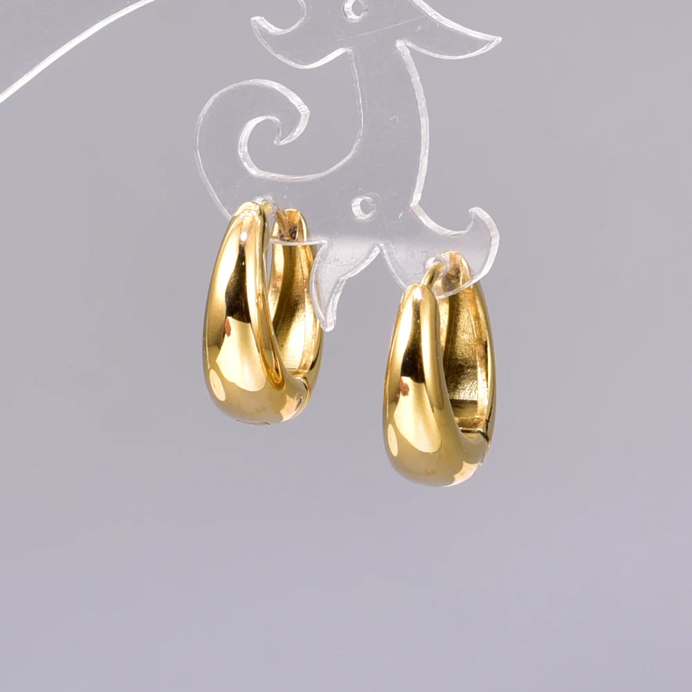 E137 European and American minimalist smooth geometric oval retro cool style earrings plated with 18K gold Pi-Mart