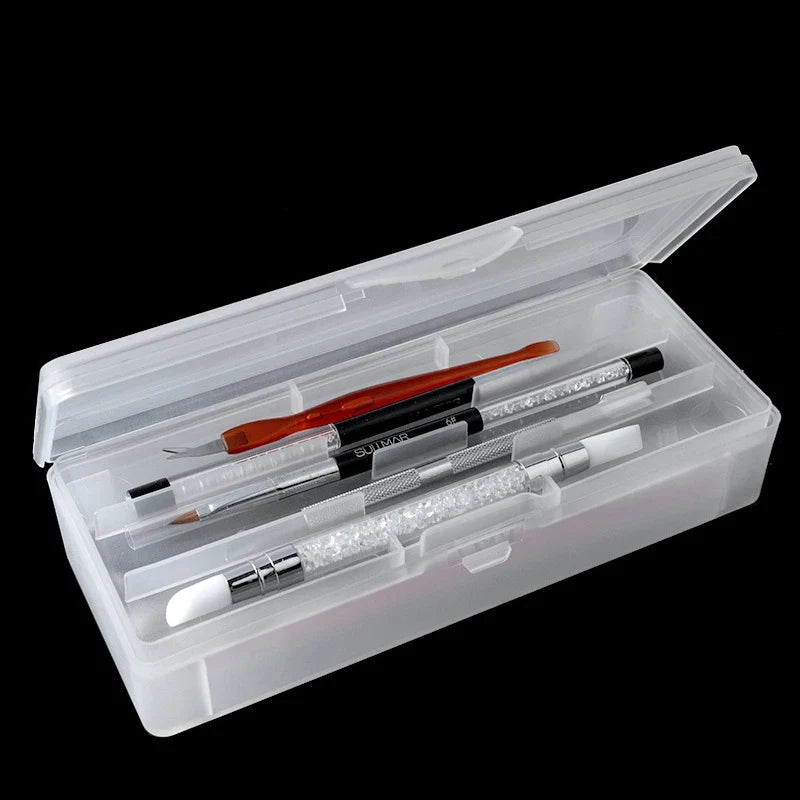 1Pc Rectangle Double-layer Nail Art Tool Empty Storage Box Tweezers Clippers Pens Polishing Nail Buffer Files Plastic Container Tri Light Beauty