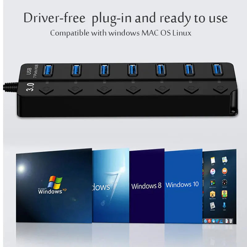 USB 3.0 Hub USB Hub 2.0 Multi USB Splitter Hub 100cm Long Cable Multiple Expander for Computer Laptop PC Accessories USB Adapter Pi-Mart