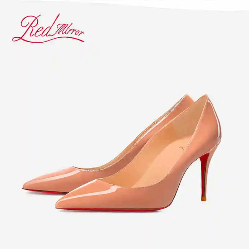 Women Heels Naked Color Women's Elegant High Heel Luxury Black Shoes Woman 2026 Red Shiny Bottoms Pointed Toe Party Ladies Women Pi-Mart