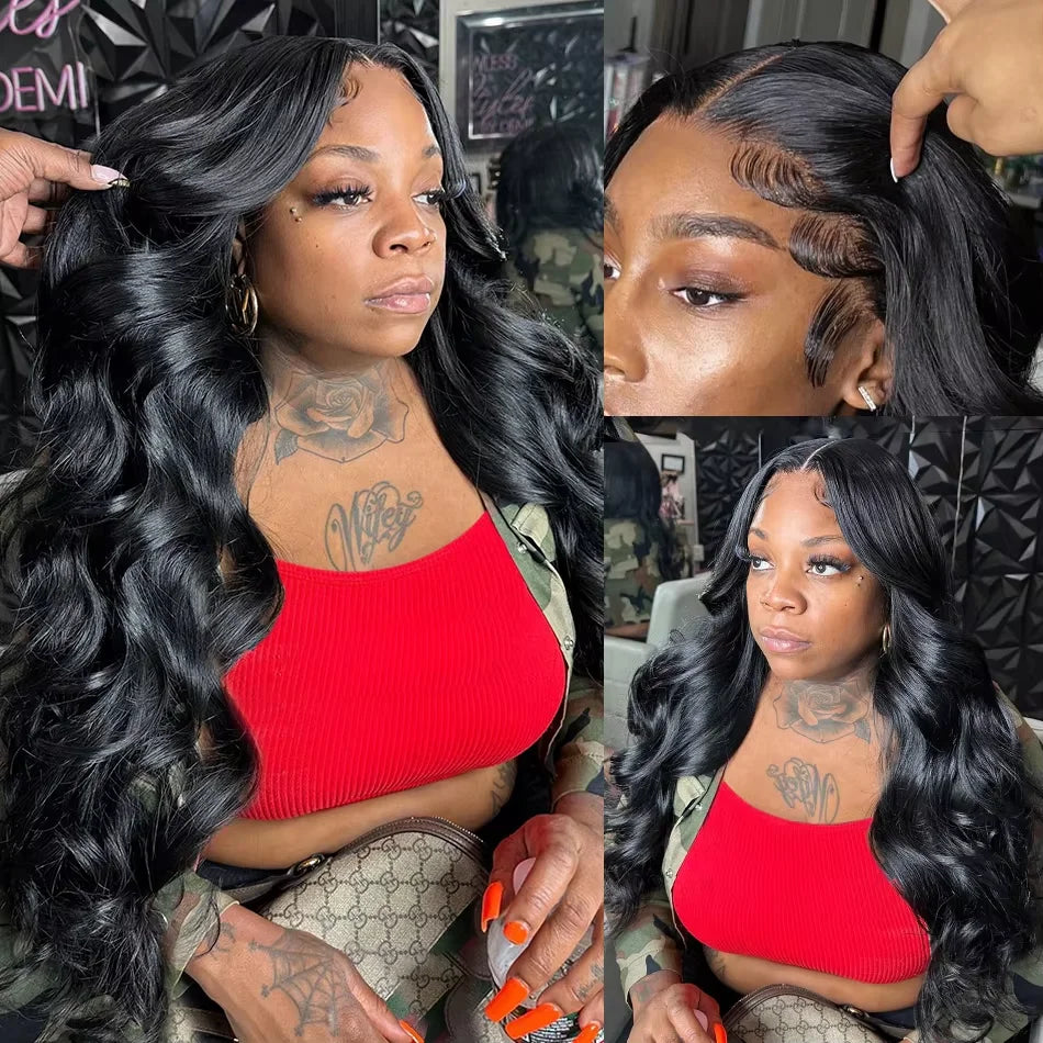 Brazilian Remy Human Hair Lace Front Wig Natural Black Body Wave 13x4 HD Transparent Lace Frontal Pre Plucked For Women LadyShow.Store