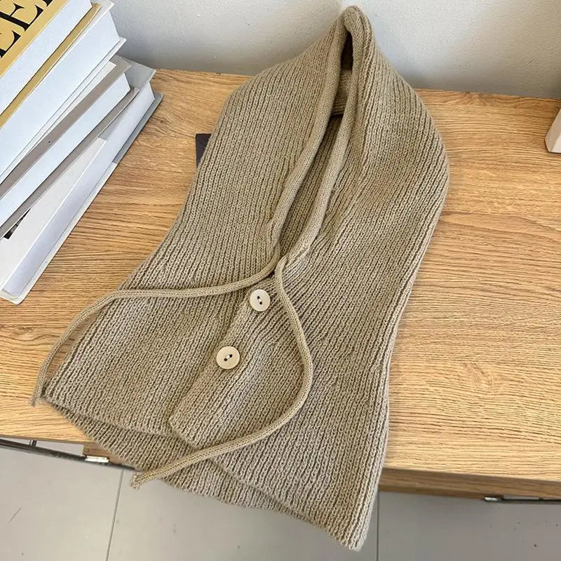 Winter Balaclava Hat Warm Knitted Women's Hood Hat Solid Color One-piece Neck Pullover Cap Outdoor Cashmere Caps Pi-Mart