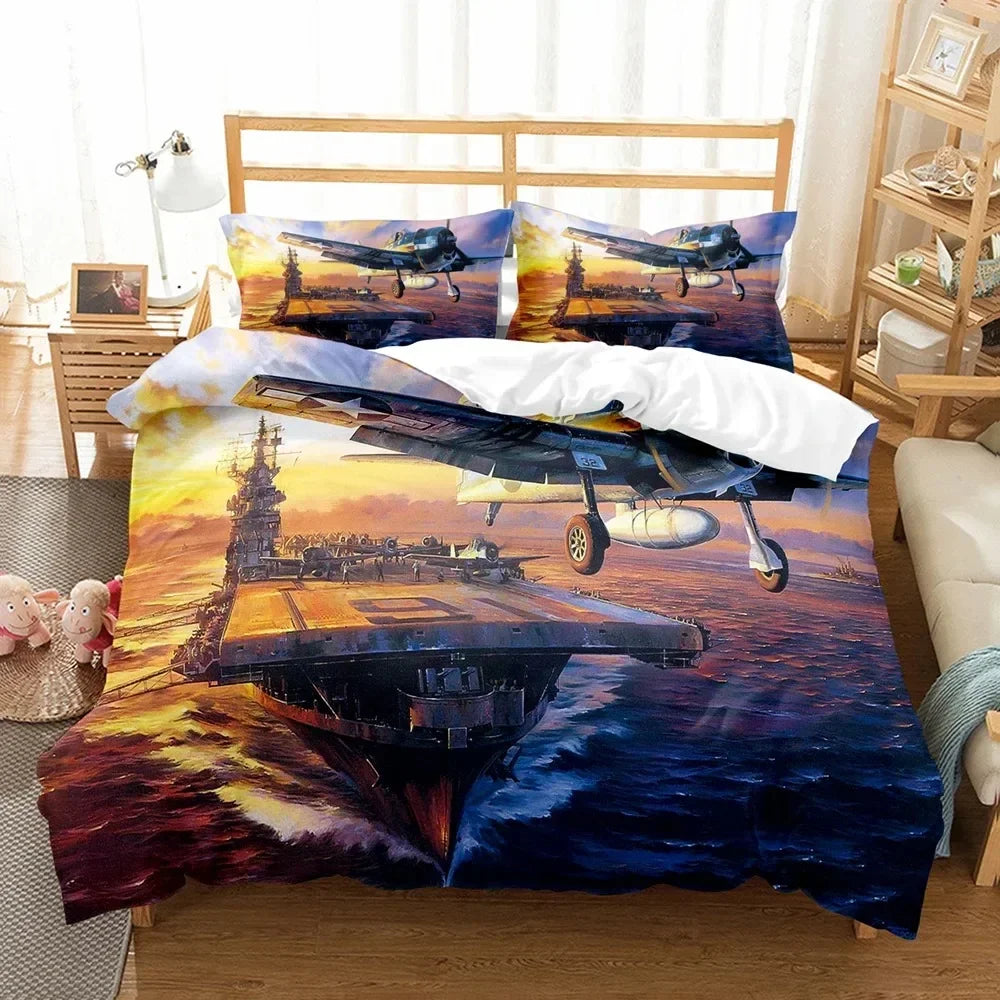 3D Bed Linen Airplane Blue Sky Comfortable Duvet Quilt Cover Pillowcase Bedding Set Children Bedroom Decoration Home Textile Pi-Mart