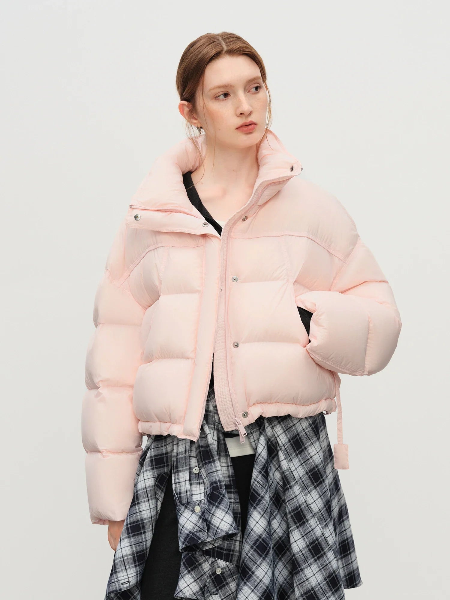 FSLE Winter 2025 Women Cloud-Like Puffer Coat - Stand Collar Short Down Jacket Lazy Chic Style Glossy Finish for Casual Comfort LadyShow.Store