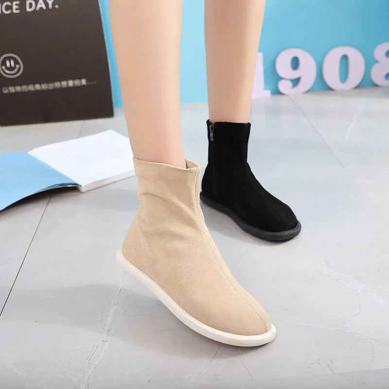 Autumn Women Shoes Fashion Casual Suede Ankle Boots Female Brown Chelsea Fashion student boots Pi-Mart